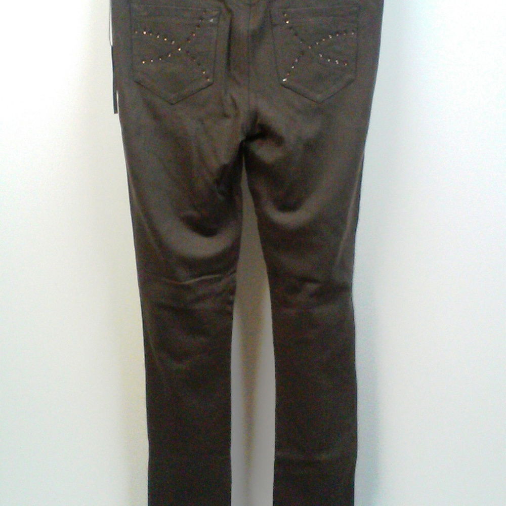 Brown Ponte Knit Skinny Pants Rhinestone Pockets - Picture 8 of 8
